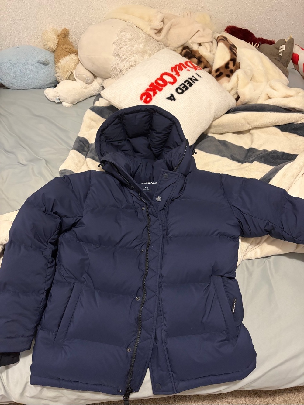 Aritzia Navy Hooded Puffer Coat